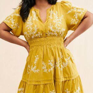 Anthropologie Somerset Printed Maxi Dress - yellow embroidered